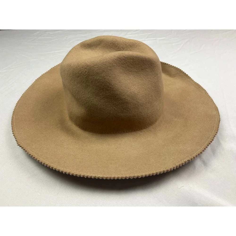 San Diego Hat Co Womens Felt Fedora Hat Camel Tan Scalloped Edge Wide Brim O/S